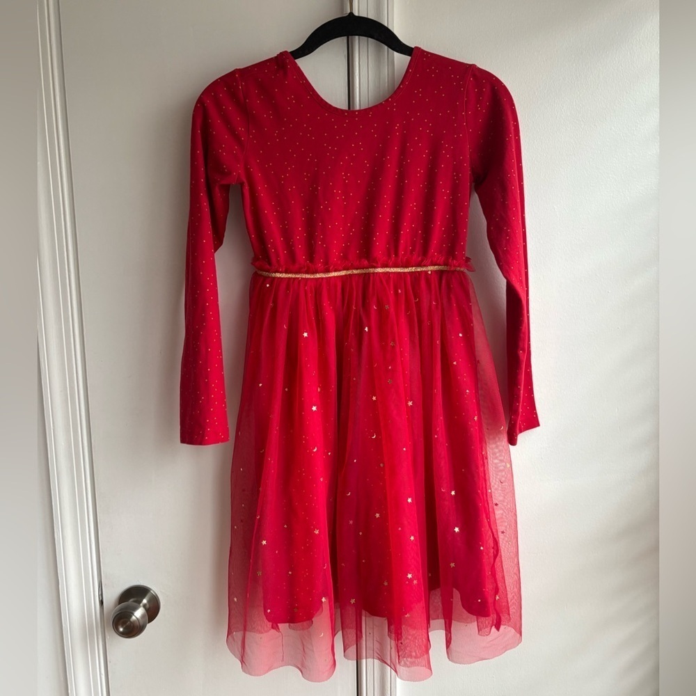 Hanna Andersson Red Holiday Dress with Gold Stars Tulle Christmas size 12